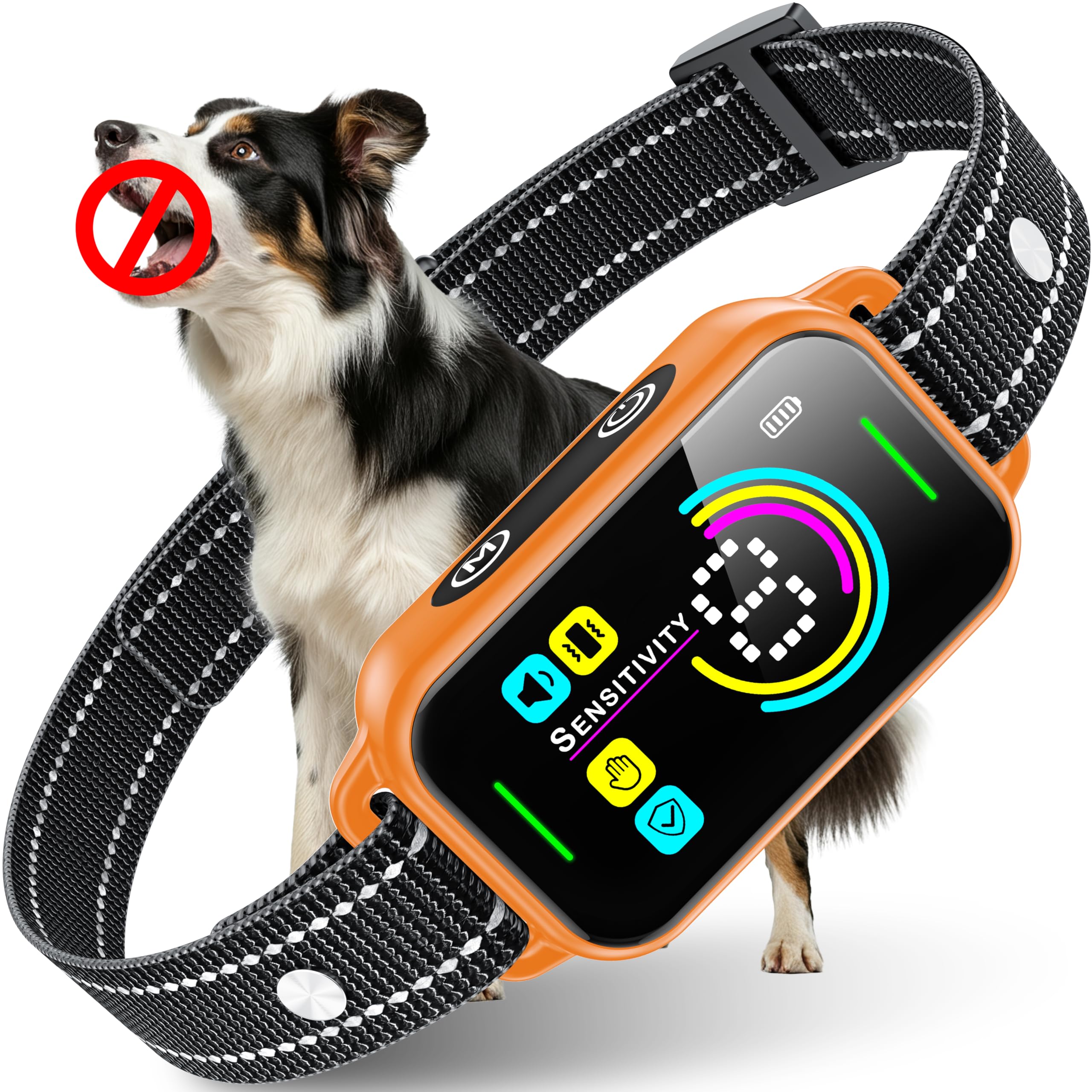 Photo 1 of DINJOO Dog Bark Collar for Large/Medium/Small Dogs | Rechargeable Smart AI Anti-Barking Training Collar with 8 Adjustable Sensitivity, Beep & Vibration Modes | Solves Excessive Barking - Coral Orange