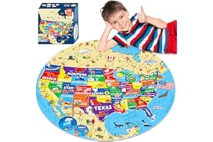 ZIZZ Puzzles for Kids Ages 4-6: 70 Pieces USA Map Floor Puzzle for Toddler Kids Ages 4 5 6 7 8 9 Years Old Geography Game Educational Learning Toy Jigsaw Puzzle Gift for Boy Girl Birthday Christmas