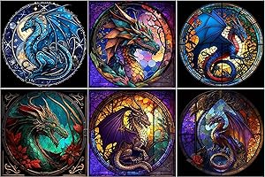 RYMILIE Diamond Painting Kits for Adults - 6 Pack Dragon DIY 5D Diamond Art Kits Full Drill Diamond Dots Paintings with Diamonds Gem Art and Crafts Home Decor 12x12inch