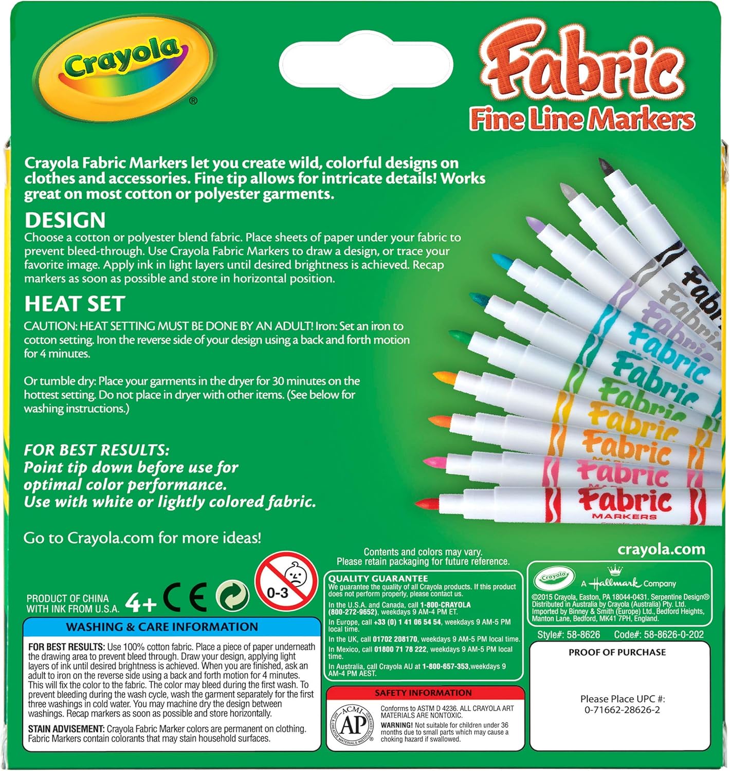 Crayola Fabric Markers, At Home Crafts for Kids, Fine Tip, Assorted Colors, Set of 10: Toys & Games