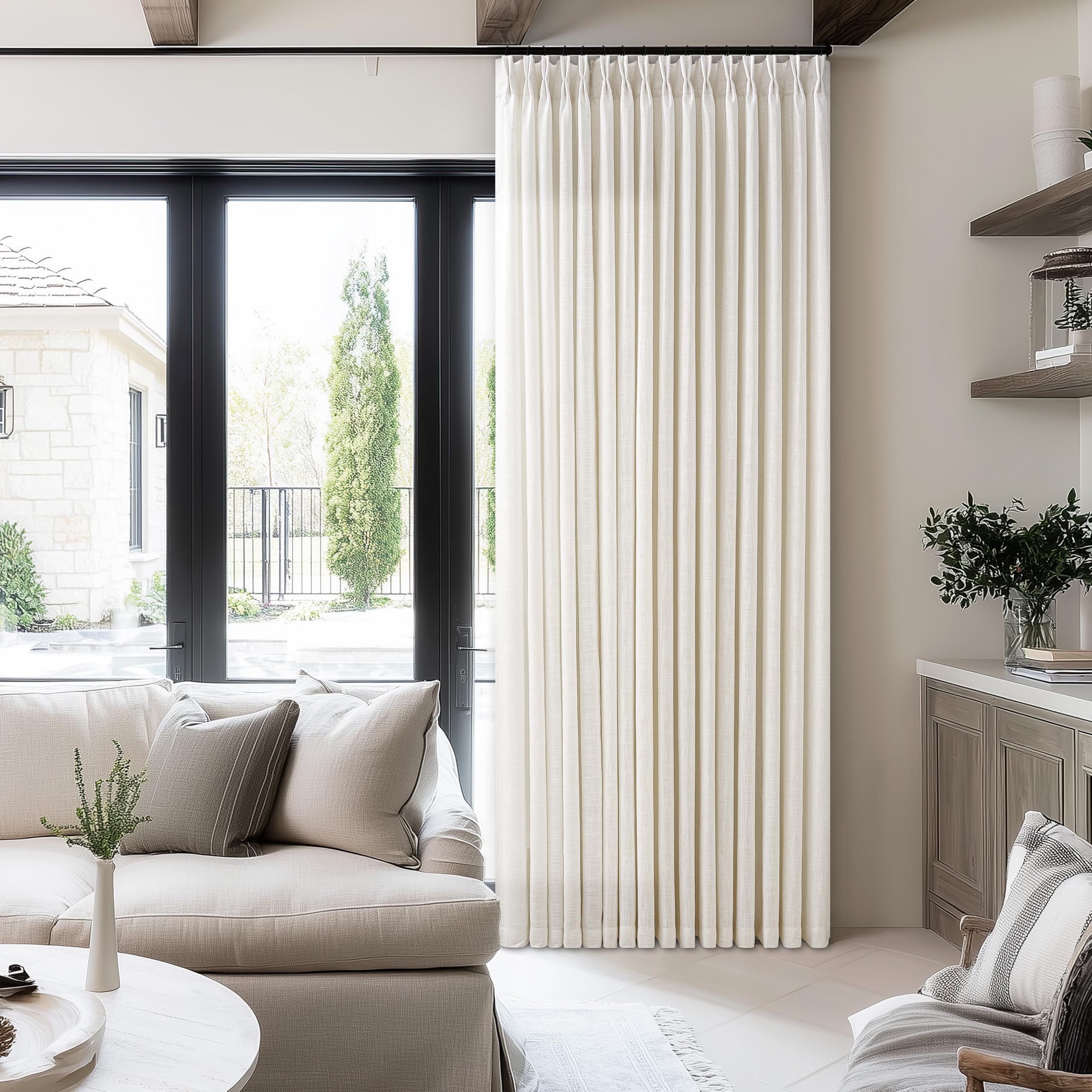 Natural Cream Pinch Pleated Linen Curtains 1 Panel for Living Room ...