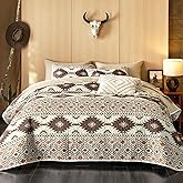 Wake In Cloud - Western Quilt Set, Southwestern Aztec Country Style with Rustic Ranch Vibe, Reversible Lightweight Bedspread Coverlet, 3 Pieces, Beige Brown, Queen/Full Size