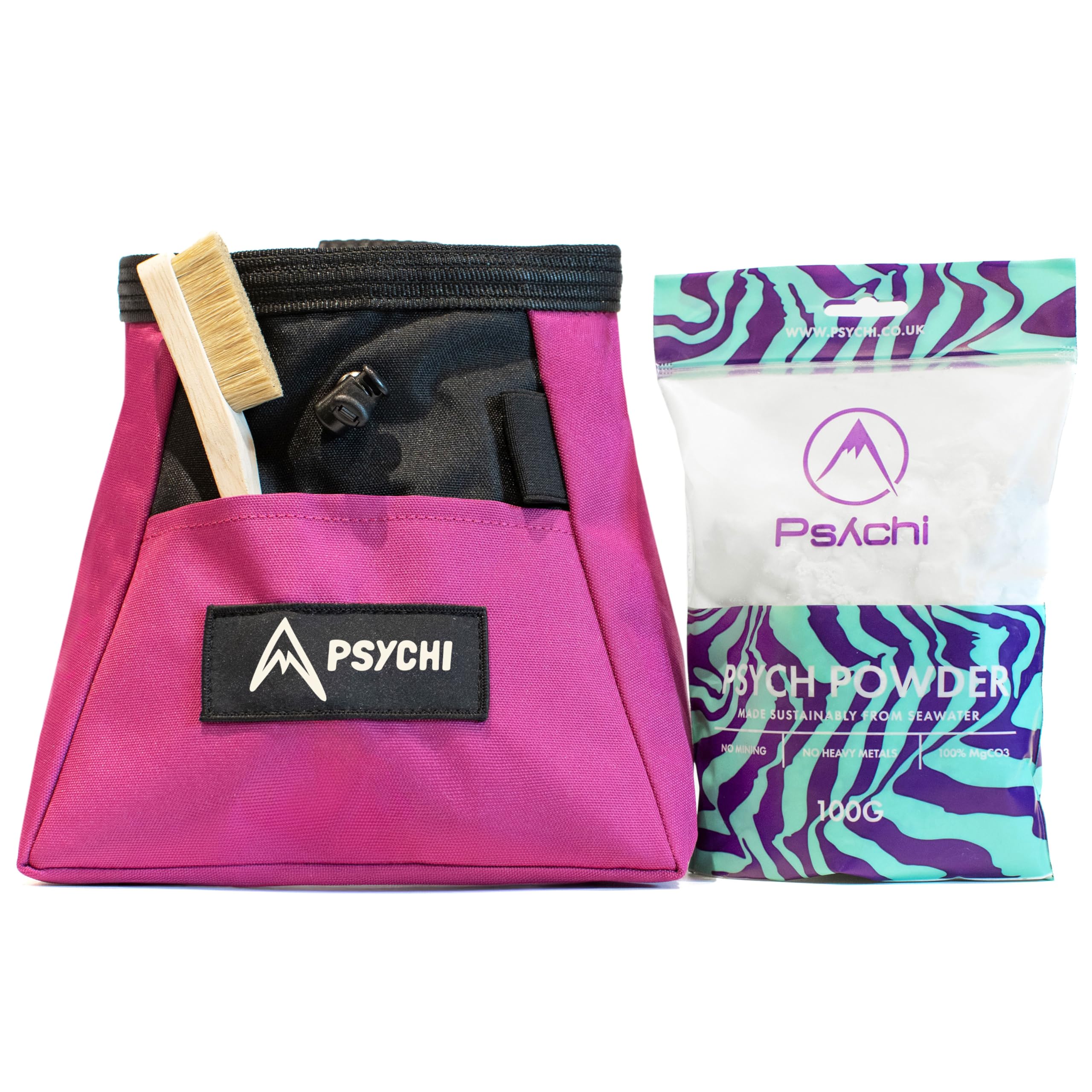Psychi OG Chalk Bucket Starter Pack Bundle for Rock Climbing Bouldering Gym (Magenta)