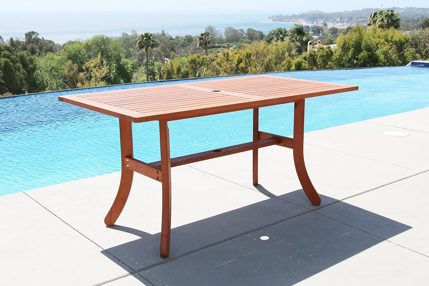 Vifah Malibu Outdoor 7-Piece Wood Patio Dining Set with Stacking Chairs: Garden & Outdoor