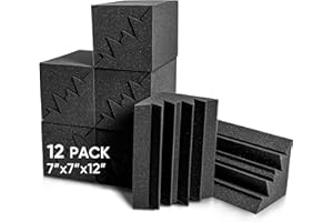 Sonic Acoustics 12 Pack Acoustic Foam Panels 7" X 7" X 12" Sound Absorbing Panel, Bass Trap Studio Foam, Corner Block Finish, Sound Panels Soundproof Sound Insulation Absorbing