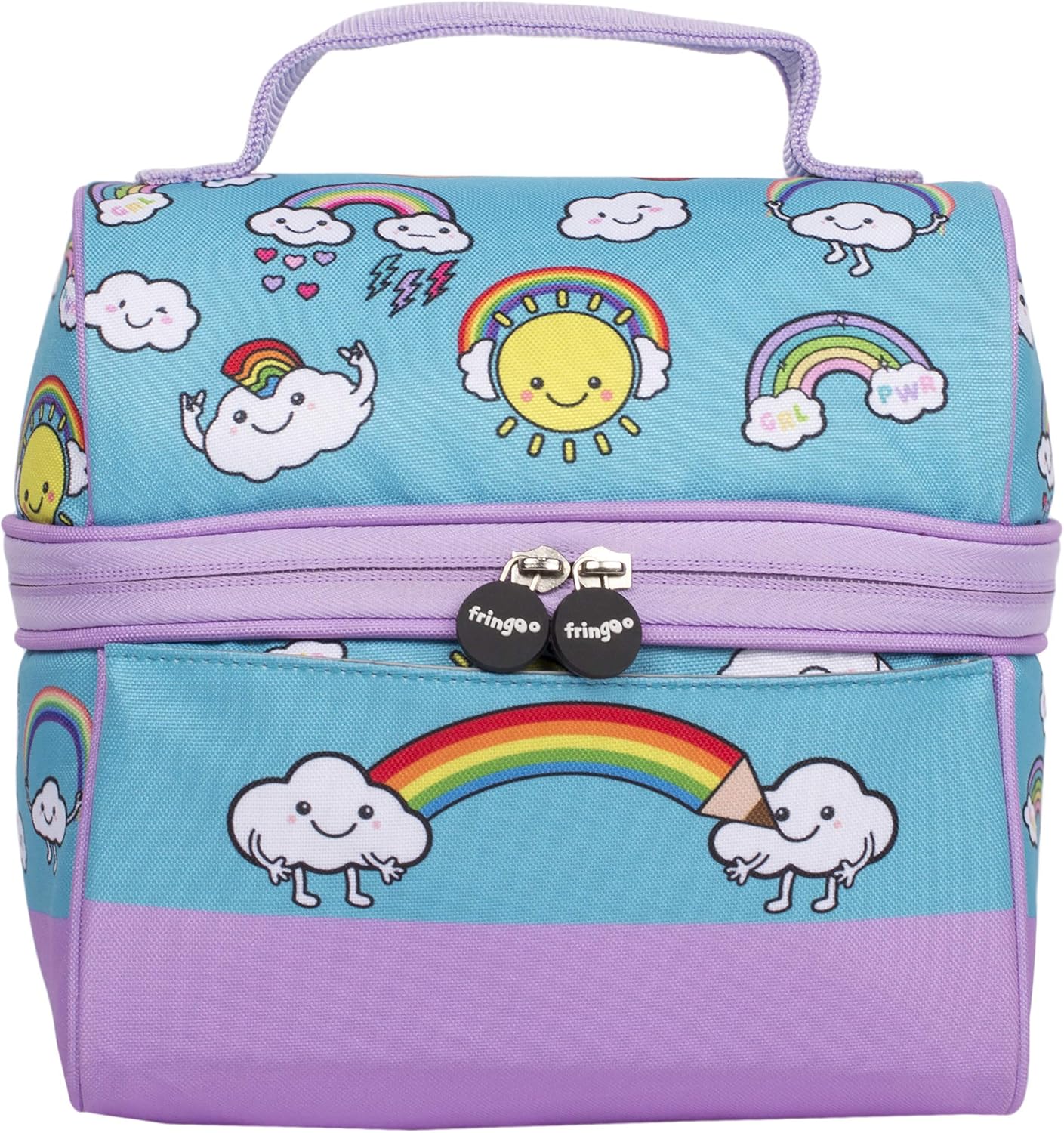 Fringoo Boys Girls Lunch Bag Thermal Insulated Retro Food Carrier School Lunch Box for Kids Nursery Lunchie Picnic (Rainbow World)