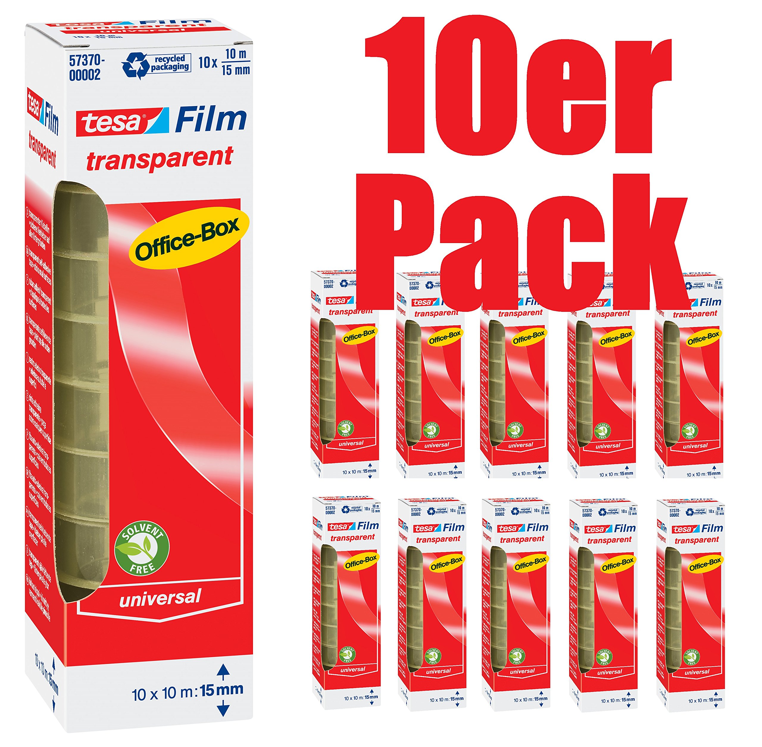tesafilm Transparent Office Box with 10 Rolls 10er Packung 10m:15mm