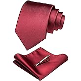 JEMYGINS Solid Color Formal Necktie and Pocket Square Tie Clip Sets for Men