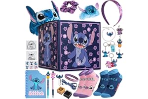 Disney Stitch Girls Advent Calendar 2025 with 24 Accessories, Charms, Socks, Keyrings, Scrunchie, Headband, Hair Clips, Bracelet, Gifts for Girls