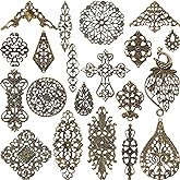 Luinabio 120 Pieces Filigree Connectors Charms Pendants Decoration Supplies Tibetan Metal Filigree Findings Embellishments for DIY Hairpin Necklace Earring Jewelry Making