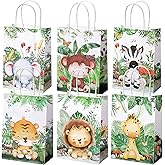 TaoBary 24 Pcs Safari Jungle Goodie Bag Party Favor Bags with Handles for Kids Birthday Safari Themed Party Supplies (Watercolor Style)