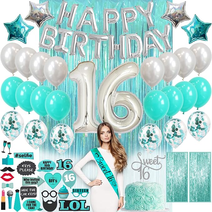 Cake Topper Gold Happy Sweet 16 Birthday Party Decorations Supplies For Boys Girls Foil Curtains Banners Balloons Pom Poms 37pcs Pimvimcim 16th Birthday Party Decorations Kit Party Supplies Toys Games