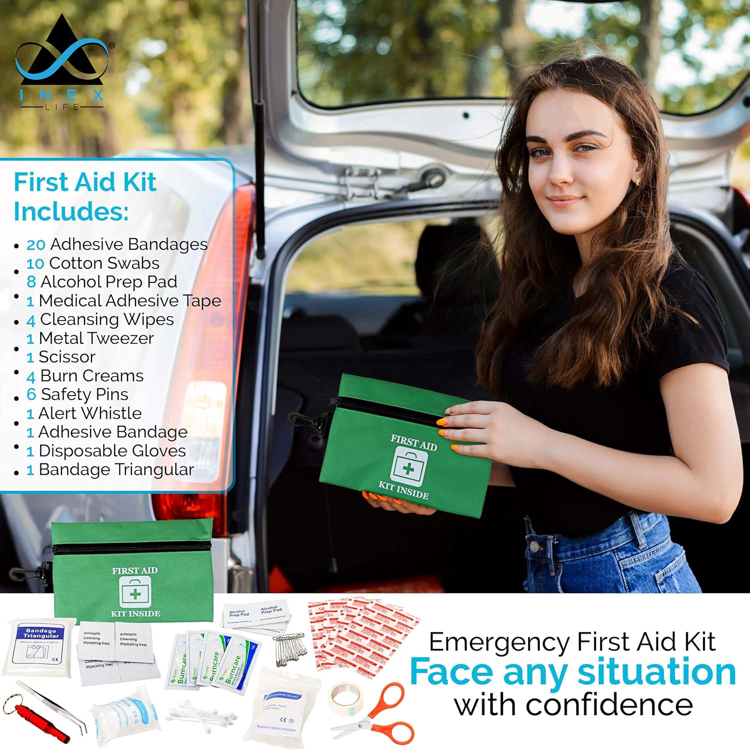 Roadside Emergency Car Kit – 112 Pieces Safety Assistance | First Aid Kit, Jumper Cables, Tow Strap Ropes, Reflective Safety Warning Triangle & Vest, Tools, Glass Breaker Hammer | Truck & Car (Black): Automotive
