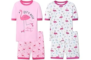 Joyond Girls Summer Cotton Pajamas for Toddler Clothes Kids Short Sleeves Snug-Fit Sleepwear Unicorn Flamingo Pjs Set