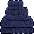 American Soft Linen Luxury 6 Piece Towel Set, 2 Bath Towels 2 Hand Towel 2 Washcloths, 600 GSM 100% Cotton Turkish Towels for Bathroom, Navy Blue Towel Sets