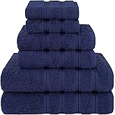 American Soft Linen Luxury 6 Piece Towel Set, 2 Bath Towels 2 Hand Towel 2 Washcloths, 600 GSM 100% Cotton Turkish Towels for Bathroom, Navy Blue Towel Sets