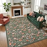 GarveeHome Dark Green Vintage Floral Washable 5x7 Area Rugs for Living Room Boho Botanical Retro Rug Low Pile Stain Resistance Non Slip Carpet for Bedroom Nursery Dining Room