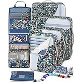 8 Set Packing Cubes for Travel,Gifts for Women Mom,Anti-Tearing Suitcase Organizer for Luggage with Shoe & Hanging Toiletry Bag,Vacation Essentials & Accessories for Cruise Ship,Dark Blue Floral