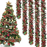 50 Ft Christmas Tinsel Garland Red and Green Metallic Twist Garland Decoration Shiny Christmas Tree Hanging Garlands Ornament for Xmas Tree Home Stairs Indoor Outdoor Party Decor