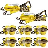2 Pack Ratchet Straps 2" x 15' x 5000lbs Cargo Tie Down Straps with J Hooks for Trucks and Trailers by KODIAK STRAPS [Short Handle]