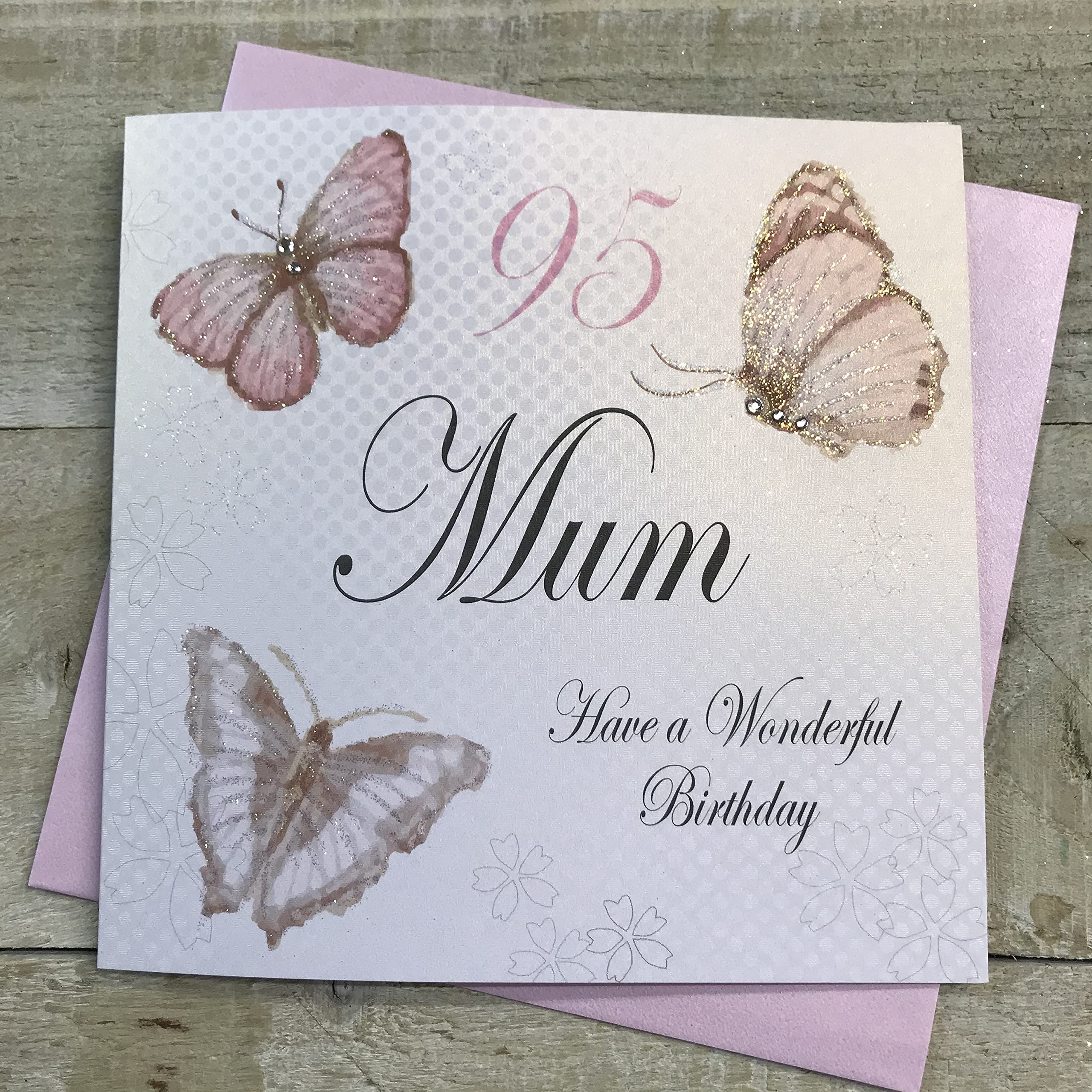 WHITE COTTON CARDS Handmade 95 Mum Have a Wonderful Vintage Butterflies 95th Birthday Card, White, PM95