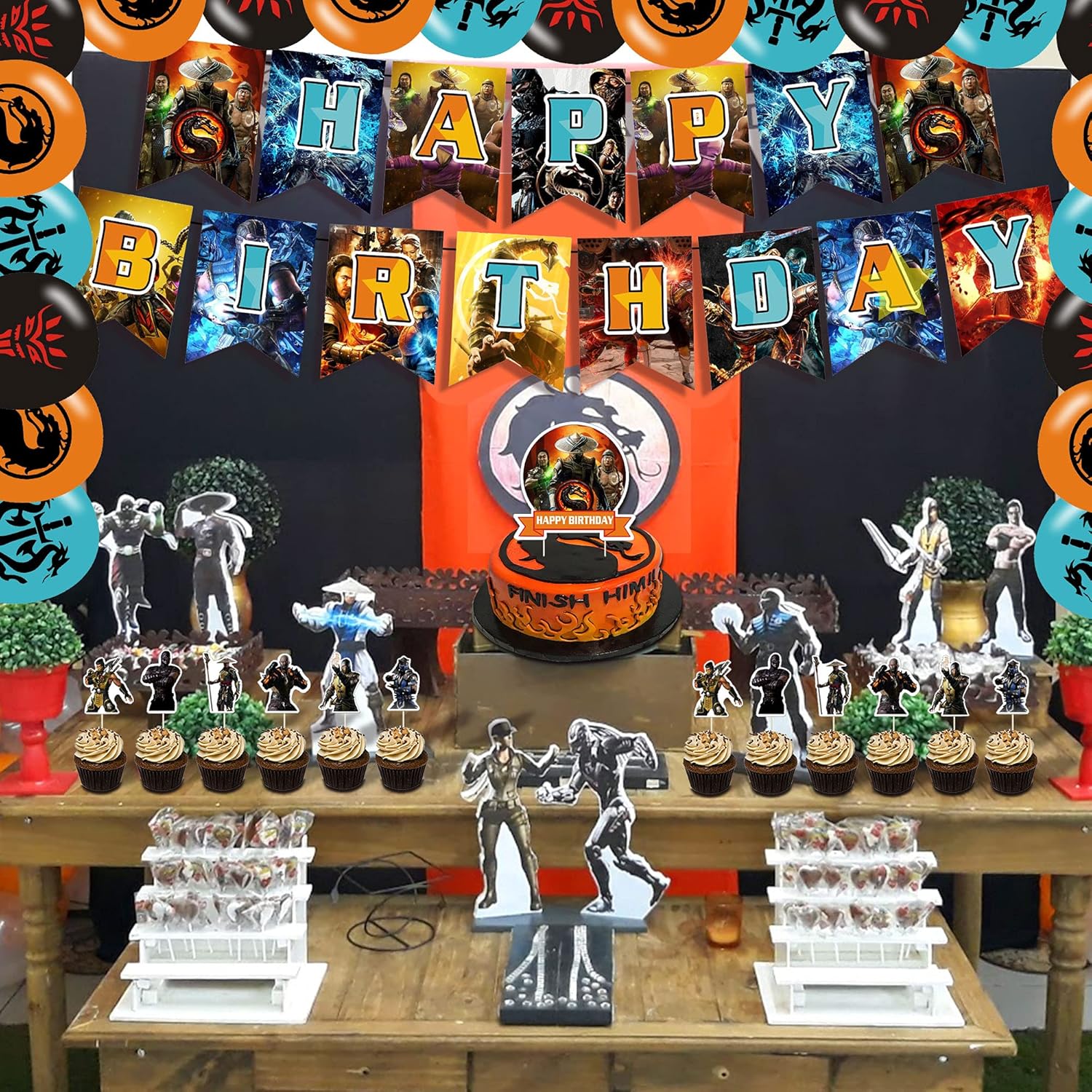Mortal Kombat Party Decorations Mortal Kombat Birthday Party Supplies,Decorations for Mortal Kombat Includes Cake Topper Cupcake Toppers,Banner,Ballons for Mortal Kombat: Toys & Games