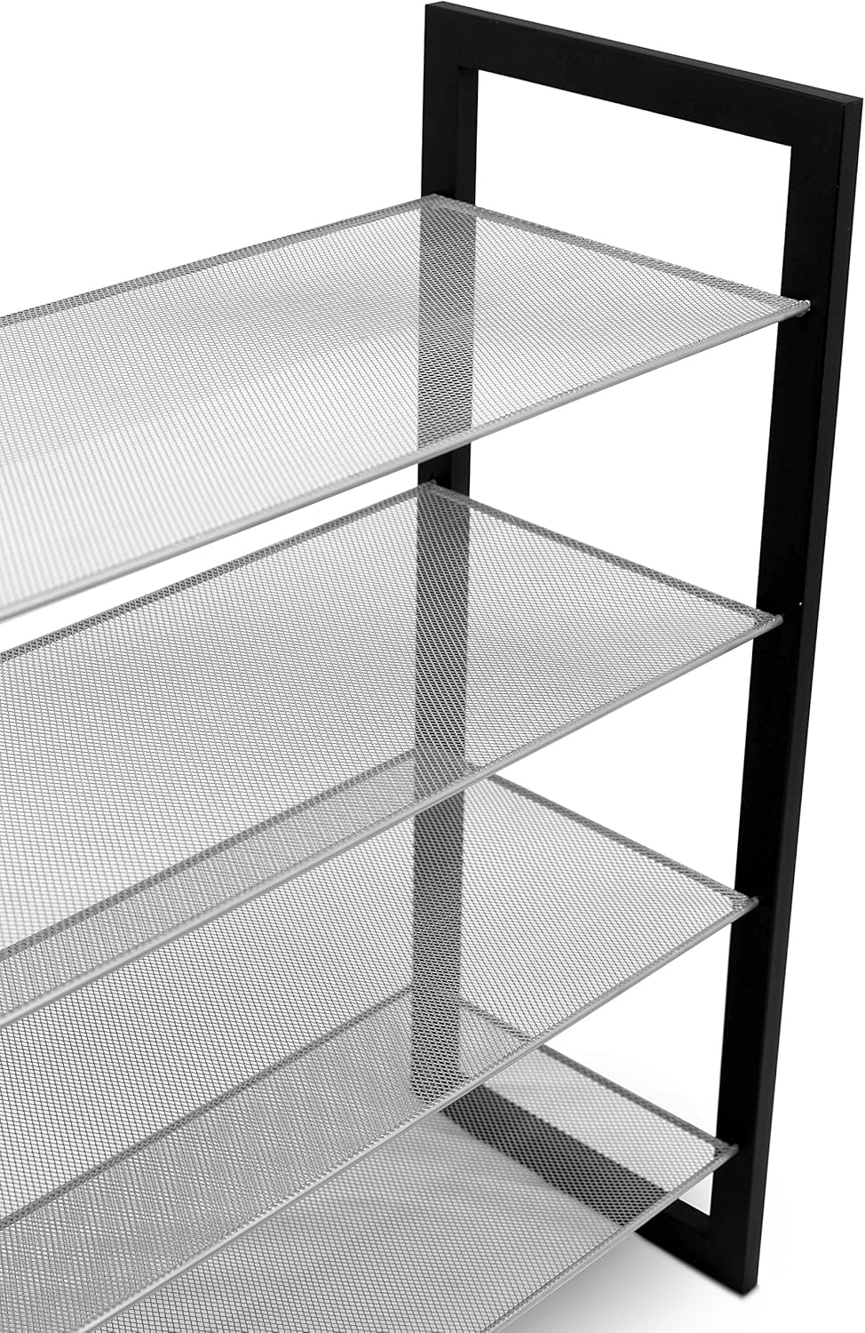 metal mesh shoe rack on Amazon Com Internet S Best Mesh Shoe Rack 4 Tier Free Standing Metal Wood Shoe Organizer Closet And Entryway Fits 16 Pairs Of Shoes Black Silver Health Personal Care