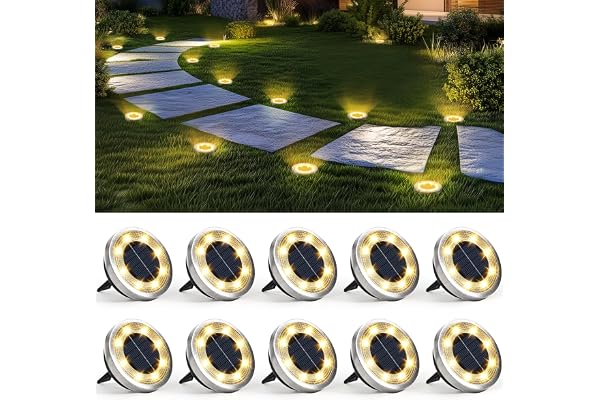 SOLPEX 10 Pack Solar Ground Lights Outdoor Waterproof, Solar Powered Pathway Lights, Landscape Lighting for Garden Walkway Driveway Backyard Decor (Warm White)
