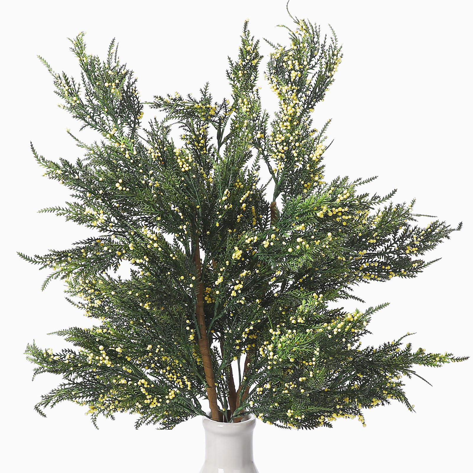 Photo 1 of 3 Pcs 36 Inch Cypress Stems Branches Artificial Christmas Evergreen Pine Branches with Yellow Berry Long Artificial Christmas Greenery Pine Cedar Stems for Tall Vase Home Farmhouse Table Mantel Decor