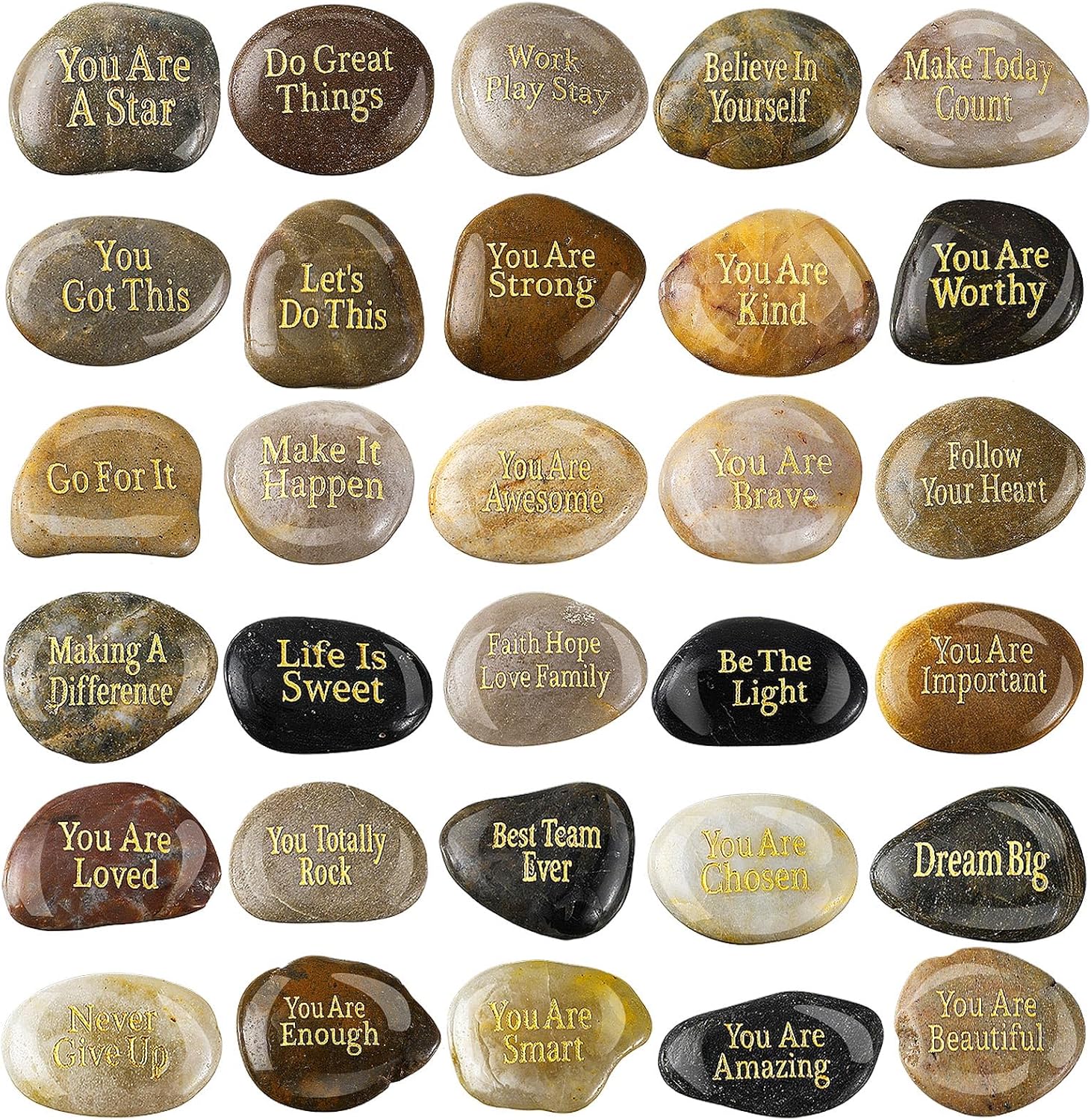 Hardscaping Materials - Sasylvia 30 Pcs Inspirational Stones Different Words Encouragement Engraved Rocks Bulk Garden Stepping Stones Outdoor Scripture Stones Gift Stones for Friends Family as 1-2 Each