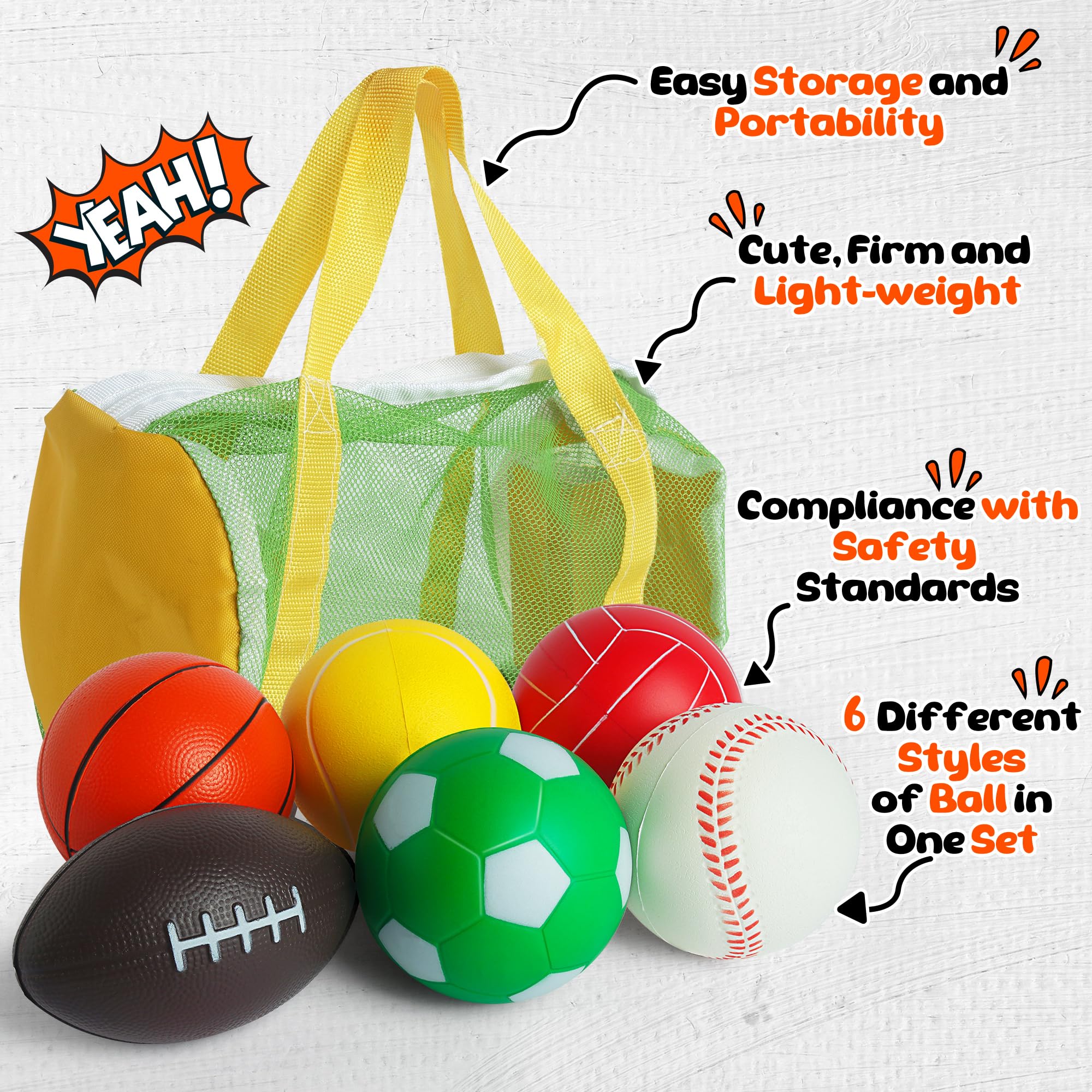 Billeeit Mini Sports Balls Set for Toddler 1-3, Sports Bag for Kids, Include 1 Each of 3.5