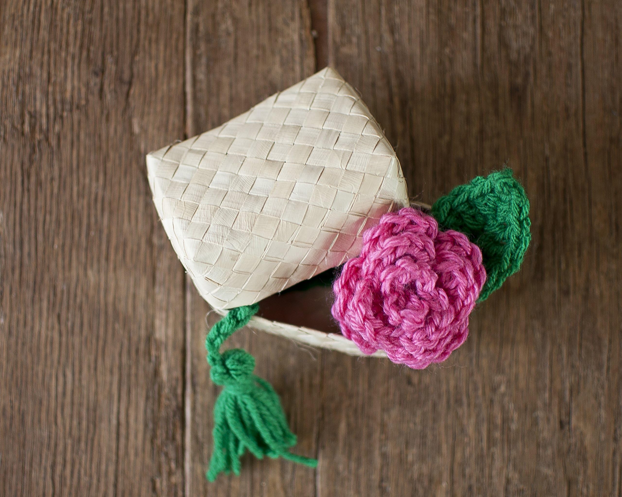 Hot Pink Rose Crochet Bookmark with Lauhala Gift Box