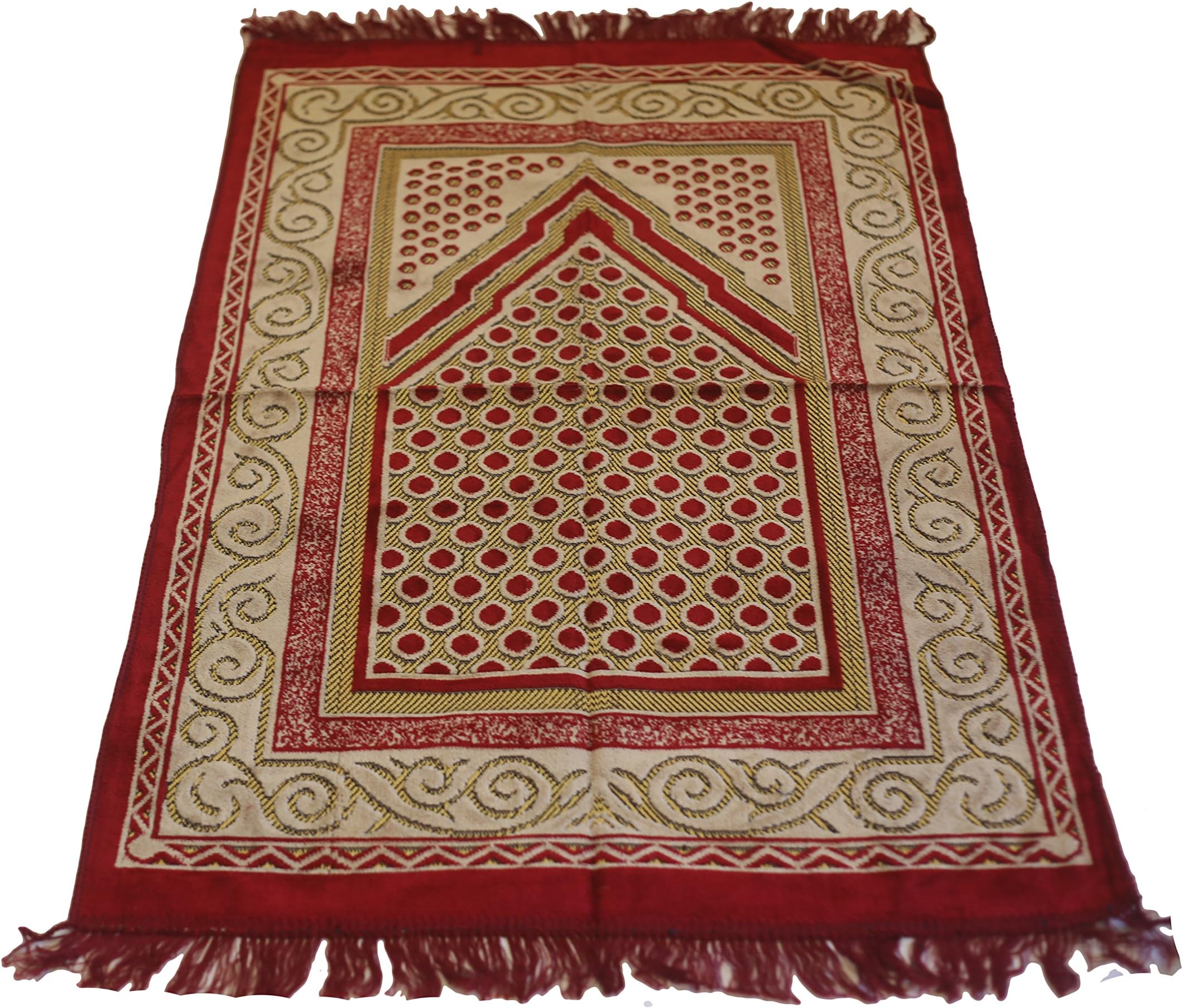 Islamic Prayer Rug Velvet Kadife Mihrab Janamaz Sajjadah Muslim Namaz Seccade Turkish Prayer Rug (Red)