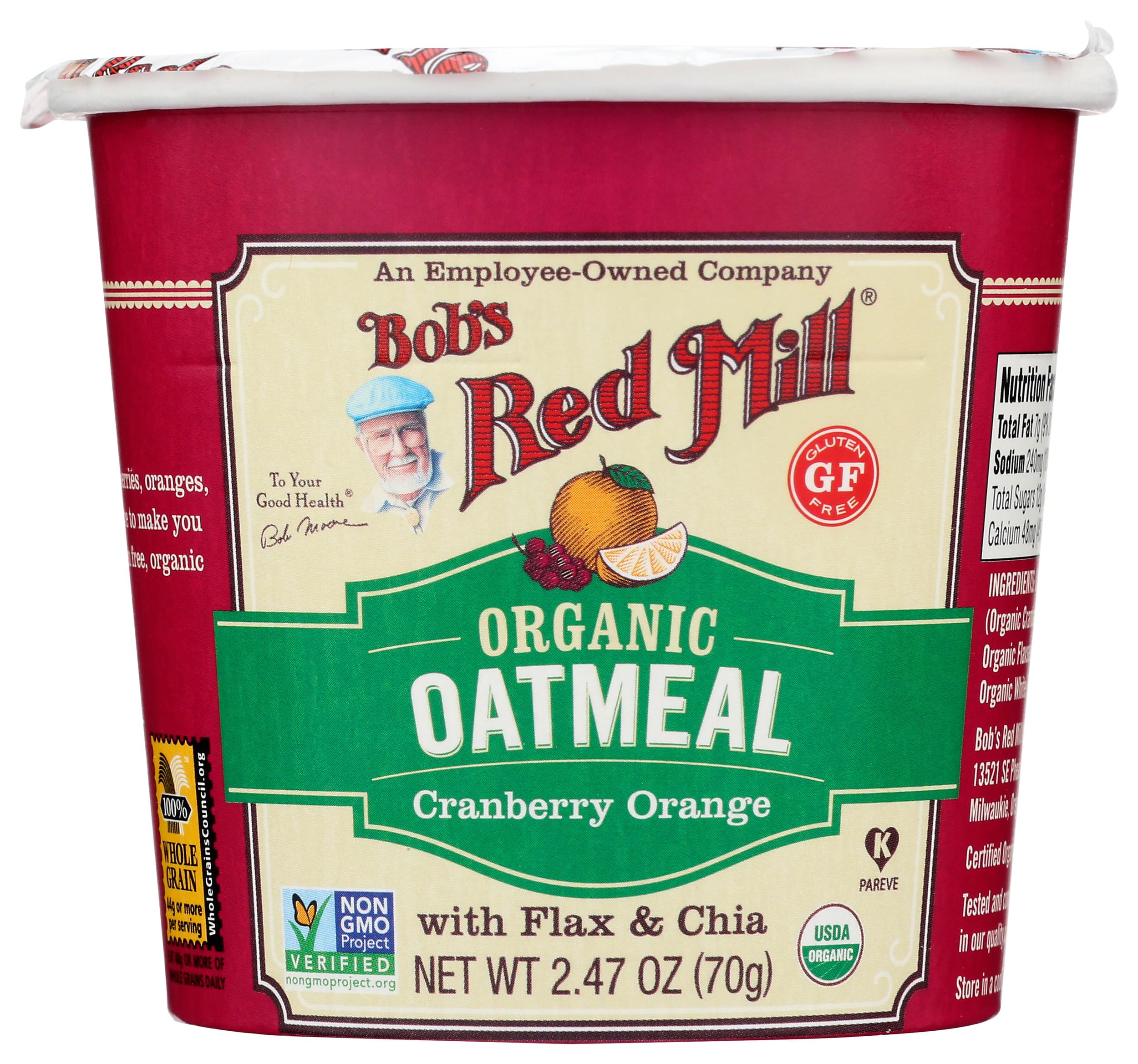 Bob's Red Mill Organic Gluten Free Oatmeal Cup, Classic with