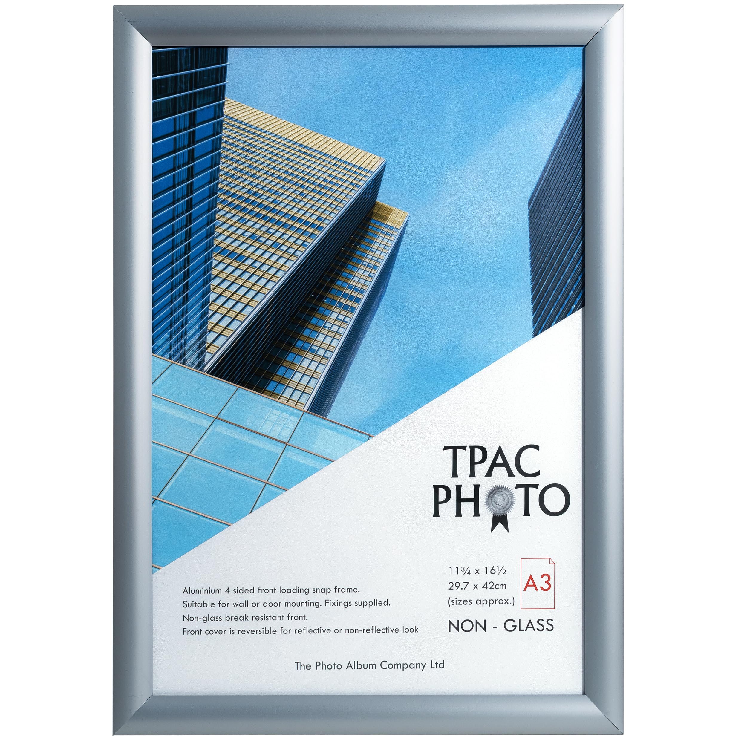 The Photo Album Company Limited | Snap Frame | A3 (30x42cm), Silver, Rectangular, Acrylic Front | Easy Change, Lightweight, Durable | Display Posters or Certificates