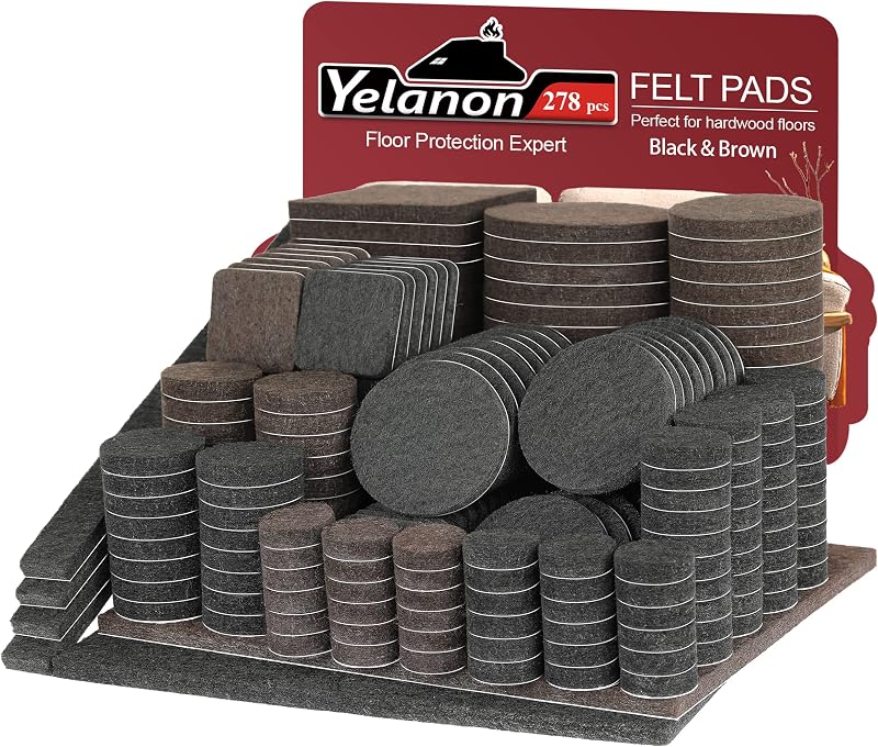 Yelanon Felt Furniture Pads 278 Pcs Self Adhesive Chair Leg Floor Protectors