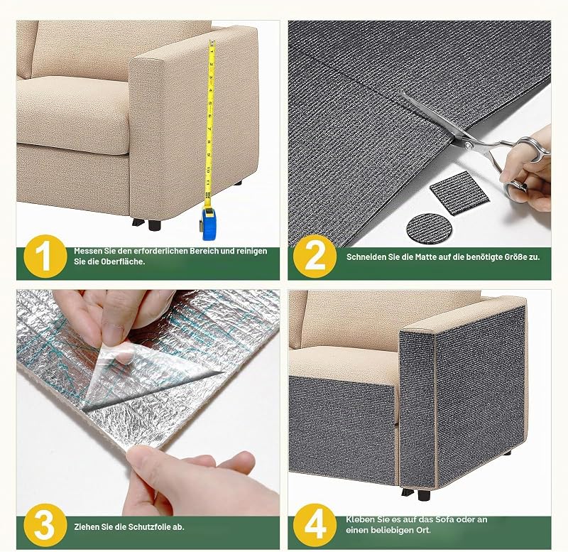 Selbstklebend Kratzmatte 200 × 40, mit Zusatz-Klebeband, DIY Kratzschutz Sofa Katze, Kratzbrett Katze, Katzen Kratzmatte, Kratzmatte für Wand & Möbel, Grau