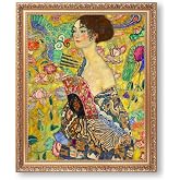 Lady with Fan by Gustav Klimt Framed Size:22x26 inches,Image Size:16x20 inches,Gold Frame The World Classic Art Reproductions,Wall Art for Home Decor