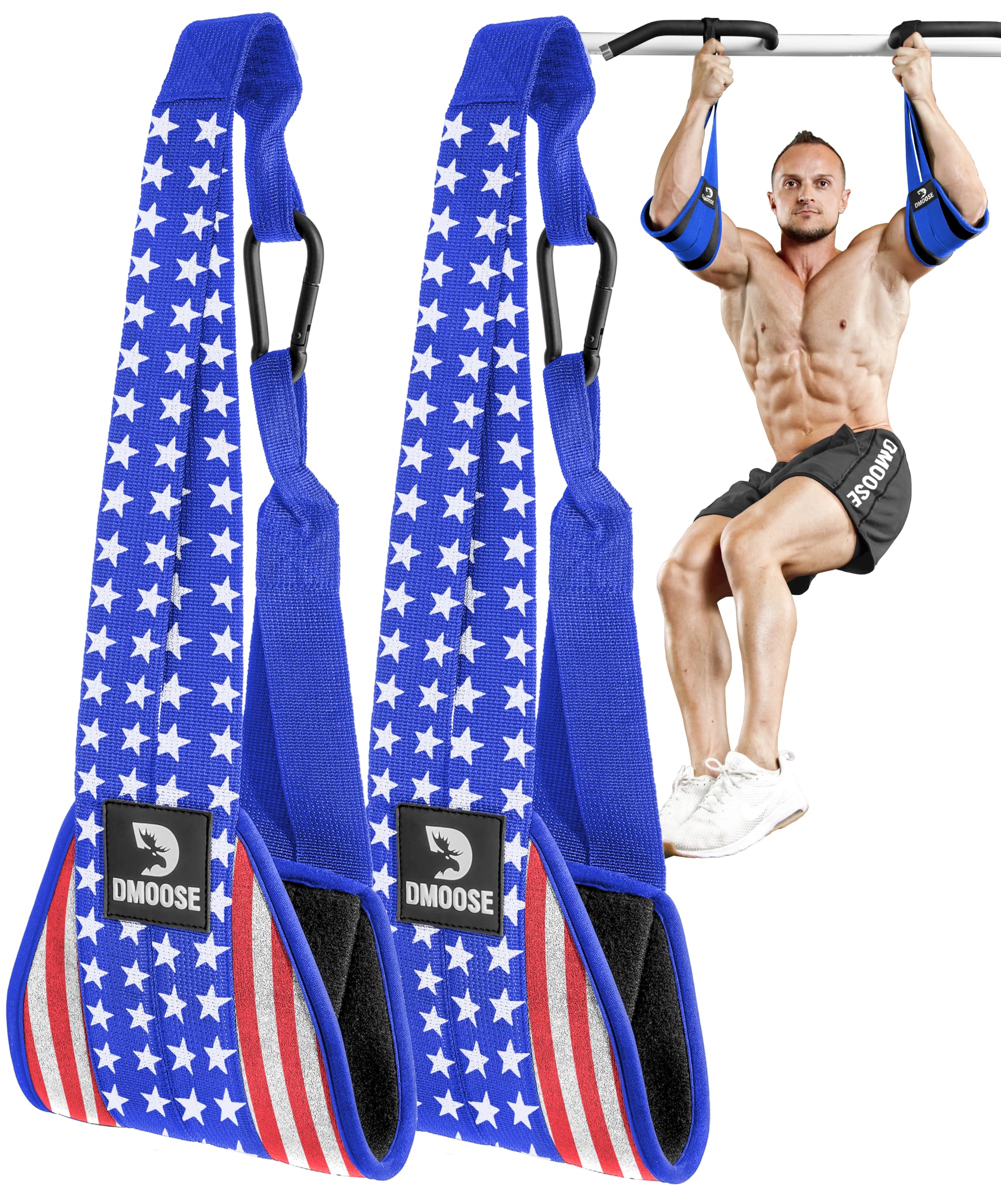 DMoose Fitness Hanging Ab Straps for Pull Up Bar & Core Strength Training-Soft Padded Exercise Straps for Ab Swing & Leg Raises, Hang Bar Strap with 2 Steel Carabiners - Abs Equipment for Home & Gym