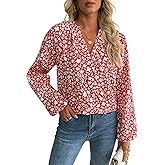 Avanova Women Boho Floral Blouses V Neck Top Lantern Long Sleeve Shirt