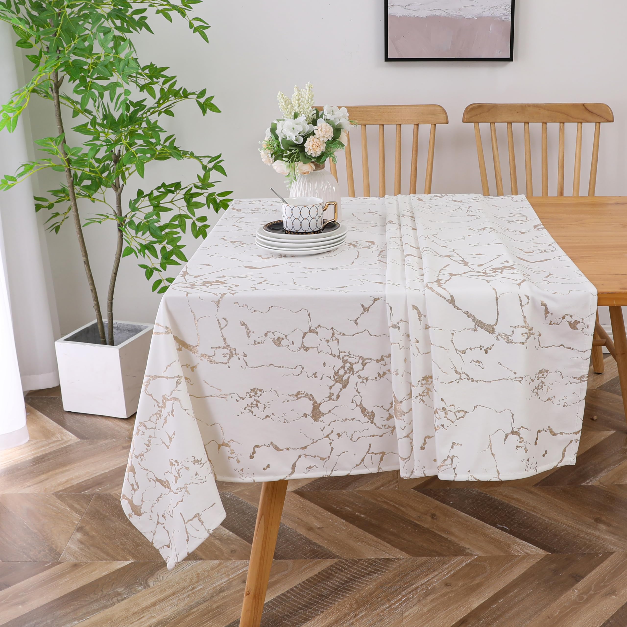 Majestic Giftware Velvet Tablecloths for Rectangle Tables – TC1414 | (60/90) Glacier Gold Print Hem Stitch Dining Table Cover | Washable Rectangle Tablecloth for Kitchen, Dinning, Party