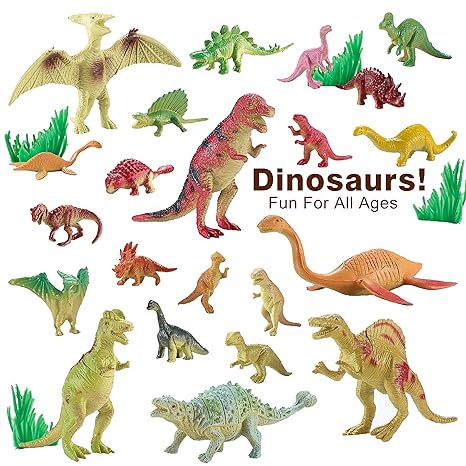 Minihorse-Educational toys (22 pieces) Bucket of Dinosaurs - Tub of educational dinosaur toy playset - small bucket allows for quick cleanup of your childs pretend play toys!