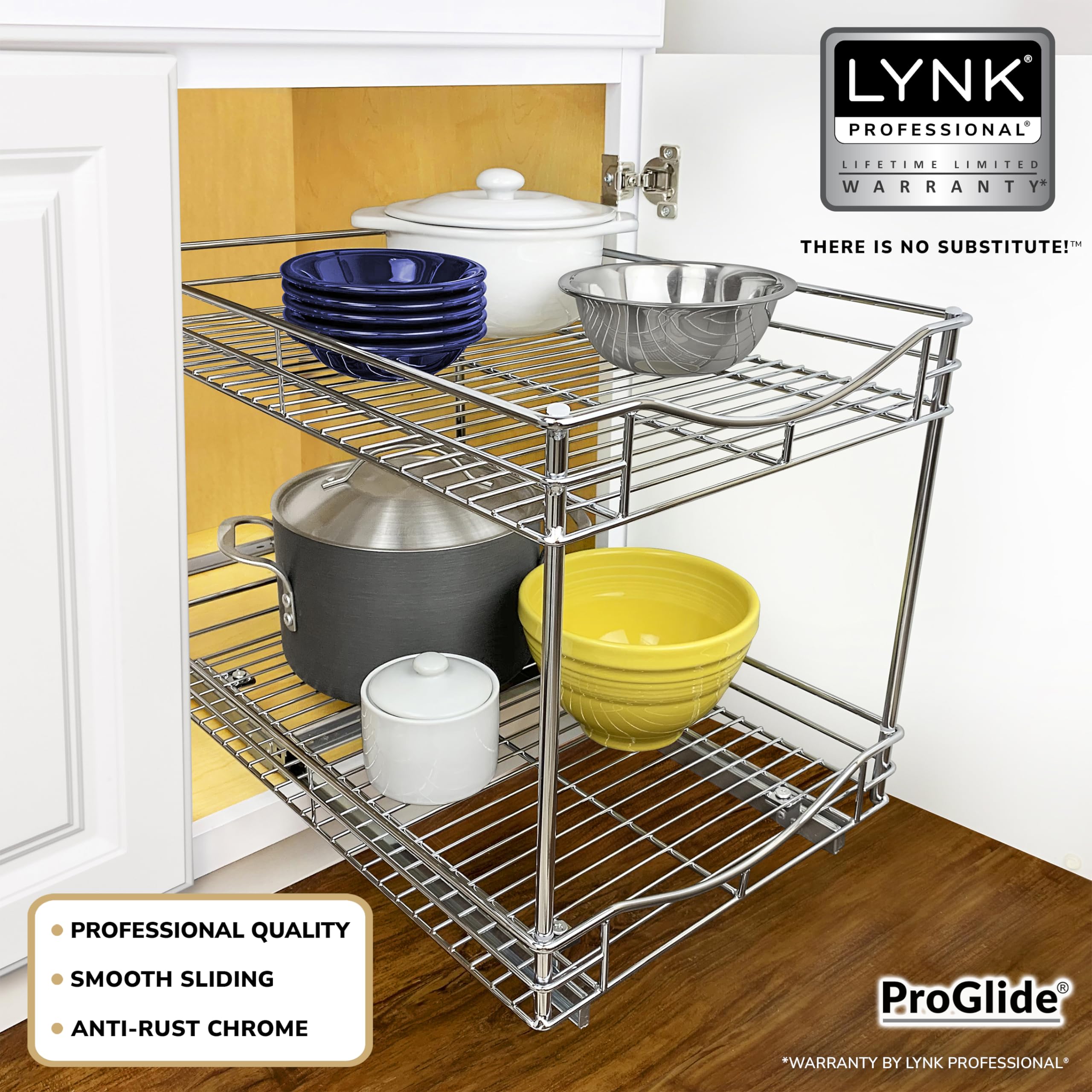 LYNK PROFESSIONAL® Pull Out Cabinet Organizer - Slide Out Drawer for Kitchen Cabinets - Sliding Pantry Shelves - Roll Out Shelf for Pots, Pans, Lifetime Ltd Warranty - 2 Tier
