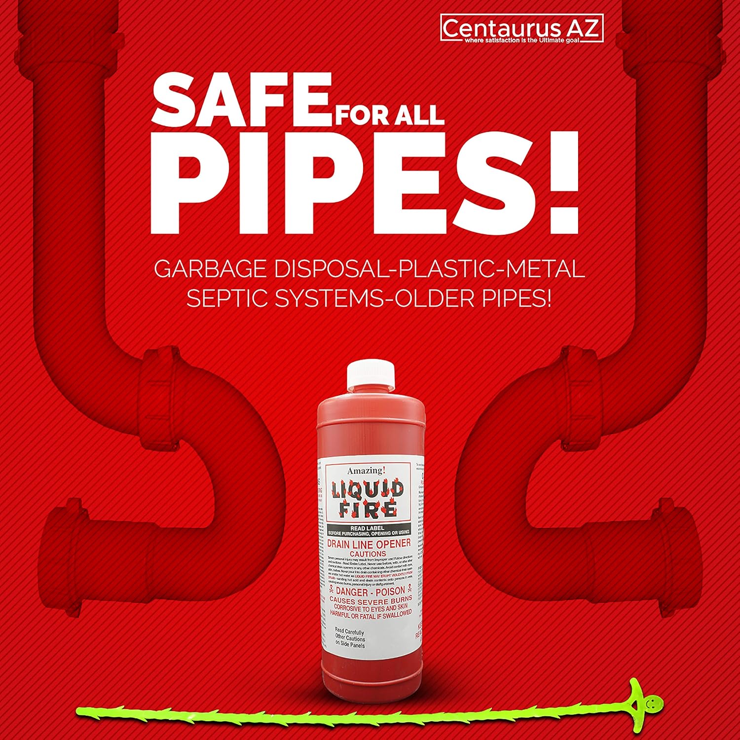 Amazon Com Liquid Fire Drain Opener 32 Ounce With Centaurus Az Drain Snake For Commercial Use Most Powerful Effective And Works Faster Clear Clogs From Sinks Tubs Shower Stalls Septic Tanks And Laterals
