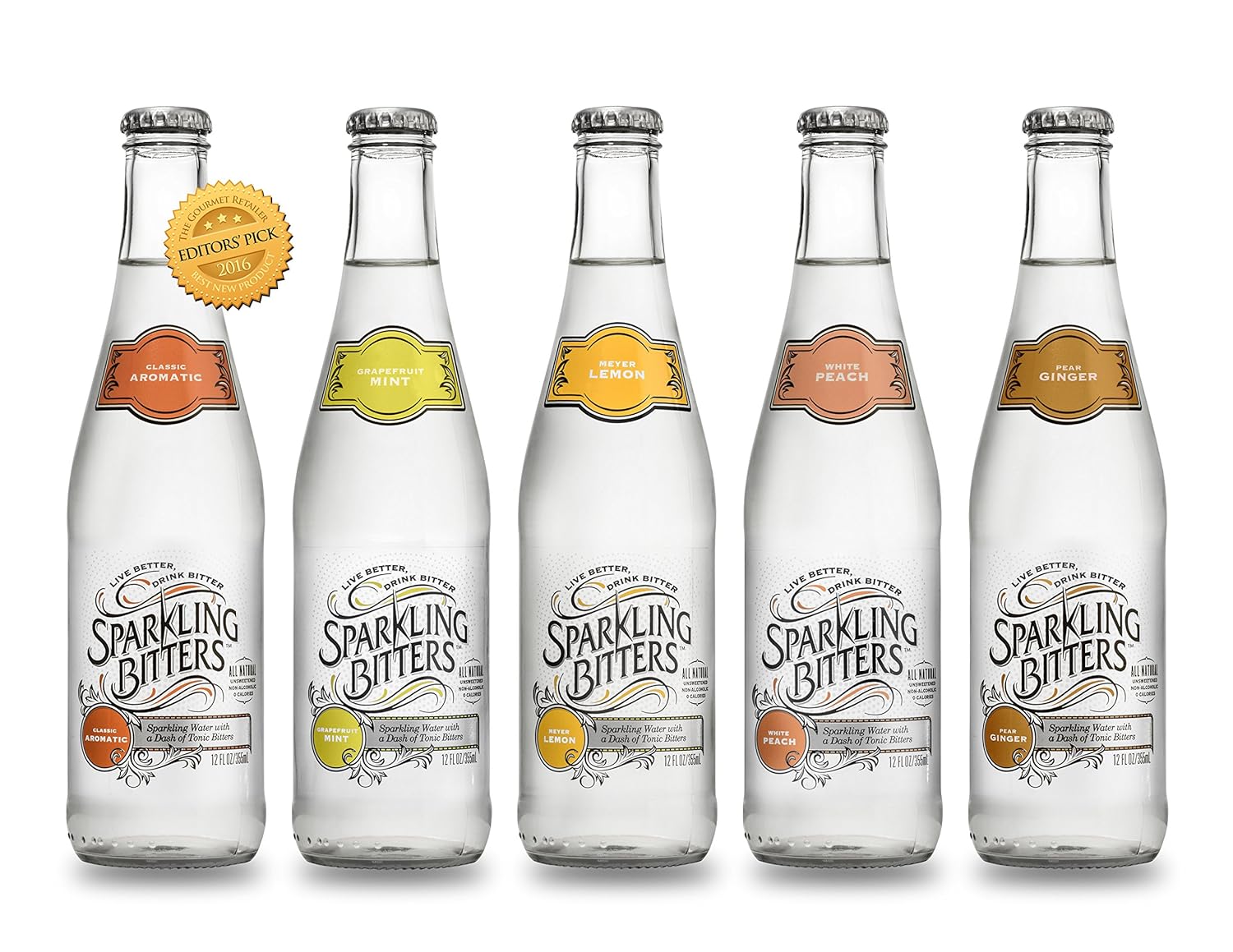 Sparkling Bitters Water, VARIETY PACK, 12 oz glassbottle (Pack of 24