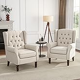 UIXE High Back Accent Chairs Set of 2, Fabric Upholstered Armchair Wingback Club Chair for Living Room, Comfy Single Sofa Bed