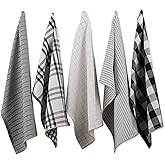 DII Farmhouse Basic Kitchen Collection Woven, Dishtowel Set, 18x28, Black, 5 Piece