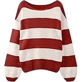 Sweaters for Womens Fall Winter Y2K Oversized Preppy Jumper Sweaters Lightweight Knit Color Block Pullover Sweater