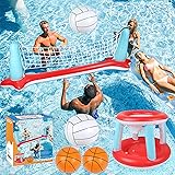 Pool Floats Toys, Inflatable Pool Volleyball Set & 3 Balls with Basketball Hoops Party Swimming Game Toy for Kids and Adults,