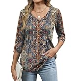 Romanstii Shirts for Women 2026 Spring 3/4 Length Sleeve Womens Tops Dressy Casual Pleated Blouses V Neck Tee Shirts S-3XL